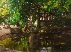 Alexander Koester, Teich am Hause des Künstlers, 1910, Oil on cardboard