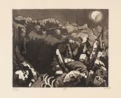 Otto Dix, Die Sapposten haben nachts das Feuer zu unterhalten, 1924, Etching