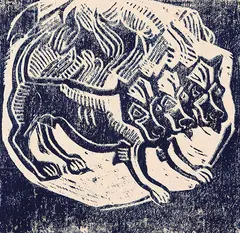 Cerberus by Christian Rohlfs, 1912, Linocut in colors, sold Nov 2025