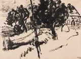 Emil Nolde, Bauernhaus hinter Bäumen, 1909, Brush and India ink drawing