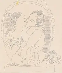 Couple embracing by Andy Warhol, 1954, Ball-point drawing, sold Aug 2025