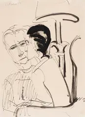Gespräch unter der Lampe by Ernst Ludwig Kirchner, 1927, Brush and India ink drawing, sold Aug 2025