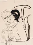 Ernst Ludwig Kirchner, Gespräch unter der Lampe, 1927, Brush and India ink drawing