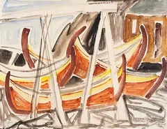 Ernst Wilhelm Nay, Schiffe im Hafen, 1937, Watercolor