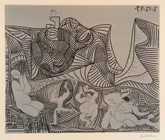 Pablo Picasso, Bacchanale au Hibou, 1959, Linocut in colors