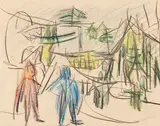 Ernst Ludwig Kirchner, Davoser Landschaft mit Figuren, 1919, Chalk drawing