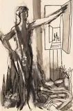 Françoise Gilot, Dame am Fensterladen, 1960, India Ink