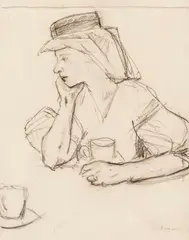 Max Beckmann, Minna Beckmann-Tube mit Kaffeetasse, 1912, Chalk drawing