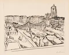 Max Beckmann, Stadtansicht mit Eisernem Steg, 1923, Drypoint