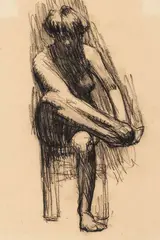 Max Beckmann, Sitzender weiblicher Akt mit überschlagenem Bein, 1903, Charcoal drawing