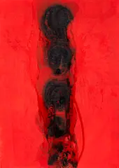 Otto Piene, Kaskade, 1999, Mixed media with gouache, fire and smoke on can...