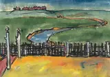 Emil Nolde, Halliglandschaft mit Gatter (Hooge), 1919, Watercolor