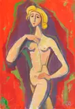 Karl Hofer, Stehender Mädchenakt vor Rot, 1954, Oil on canvas