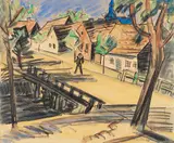 Max Pechstein, Große Mühlengraben-Brücke (Leba), 1921, Gouache, watercolor, color pen and chalks