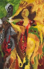 Ernst Wilhelm Nay, Artistenpaar, 1945, Oil on cardboard