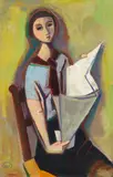 Karl Hofer, Zeitungslesende junge Frau, 1953, Oil on canvas