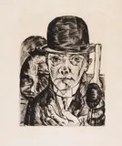 Max Beckmann, Selbstbildnis mit steifem Hut, 1921, Drypoint
