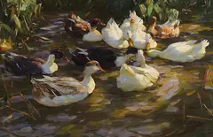 Alexander Koester, Enten am Teich, 1909, Oil on canvas