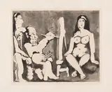 Pablo Picasso, Le peintre et modèle avec une spectatrice au bandeau, 1963, Etching and aquatint