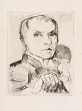 Max Beckmann, Selbstbildnis mit Griffel, 1916, Kaltnadel auf Bütten