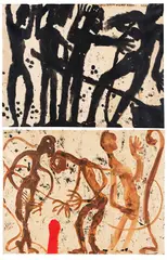 Louis Soutter, Les peintres et le mur blanc / Le péché - Les sens éveillés (2-seitig), 1939, Finger painting. Oil and printer's ink, paint