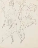 Zwei Badende an der Fehmarnküste by Ernst Ludwig Kirchner, 1913, Pencil drawing, sold Apr 2025