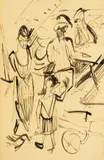 Marktstand (Milchabrechnung auf der Stafelalp) by Ernst Ludwig Kirchner, 1917, India Ink, sold Apr 2025