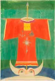 Friedrich Schröder-Sonnenstern, Volksbeglückungswunderhemd - oder die moralisch Vogelscheuche, 1966, Colored crayon drawing