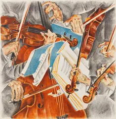 Max Oppenheimer, Rosé-Quartett (Klinglerquartett), 1920, Lithograph in colors