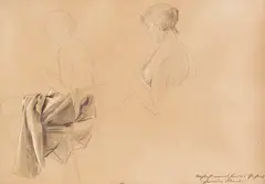Zwei Studien eines sitzenden Halbaktes nach links by Gustav Klimt, 1881, Pencil drawing, sold Feb 2025