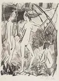 Otto Mueller, Zwei stehende und ein sitzendes Mädchen, 1922, Lithograph