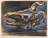 Pablo Picasso, Crâne de chèvre sur la table, 1953, Etching and aquatint in colors