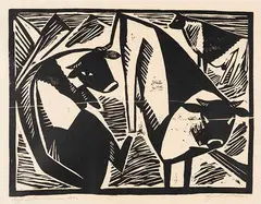 Ewald Mataré, Drei Kühe in den Dünen, 1920, Woodcut