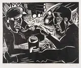 Karl Schmidt-Rottluff, Mittag der Zimmerleute, 1923, Woodcut