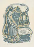 Otto Dix, Frau mit Kind (im Kinderwagen), 1949, Lithograph in colors