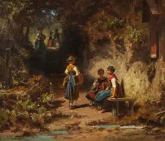 Carl Spitzweg, Schulmädchen im Walde, Um 1874, Oil on paper, laminated on cardboard