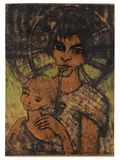 Otto Mueller, Zigeunermadonna (Zigeunerin mit Kind vorm Wagenrad), 1926/27, Lithograph in colors from three stones and wate...