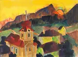 Karl Schmidt-Rottluff, Gebirgsdorf mit Kirche, Um 1925, Watercolor