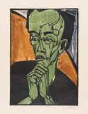 Erich Heckel, Männerbildnis, 1919, Woodcut in colors