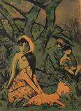Otto Mueller, Lagernde Zigeunerfamilie mit Ziege, 1926/27, Lithograph in colors