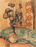 Max Pechstein, Blumenstillleben mit grüner Decke, 1927, Brush and India ink and watercolor