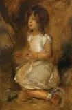 Franz von Lenbach, Gabriele Lenbach im Grase knieend, Um 1902/03, Oil on cardboard
