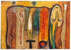 Mimmo Paladino, Senza titolo, 1985, Mixed media. Oil and cardboard collage on cardb...