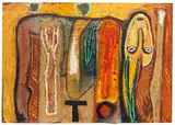 Mimmo Paladino, Senza titolo, 1985, Mixed media. Oil and cardboard collage on cardb...