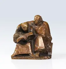 Die lesenden Mönche I (Unterweisung) by Ernst Barlach, 1921, Bronze with golden brown patina, sold Dec 2024