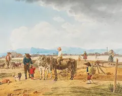 Begegnung auf der Landstrasse by Wilhelm von Kobell, Wohl um 1803, Watercolor and ink pen, sold Dec 2024