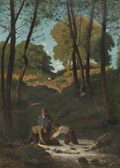 Chercheurs d’écrevisses (Flusskrebsfischer) by Henri Harpignies, Wohl 1857, Oil on canvas, sold Dec 2024