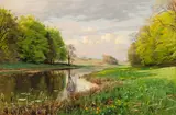 Sommerlandschaft mit Flußlauf by Peder (Peder Mørk Mønsted) Mönsted, 1900, Oil on canvas, sold Dec 2024
