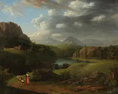 Jacob Wilhelm Mechau, Campagnalandschaft mit Wanderern, Um 1780/90, Oil on canvas