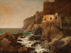 Wilhelm Schirmer, Küste bei Amalfi, Um 1830, Oil on paper, laminated on cardboard